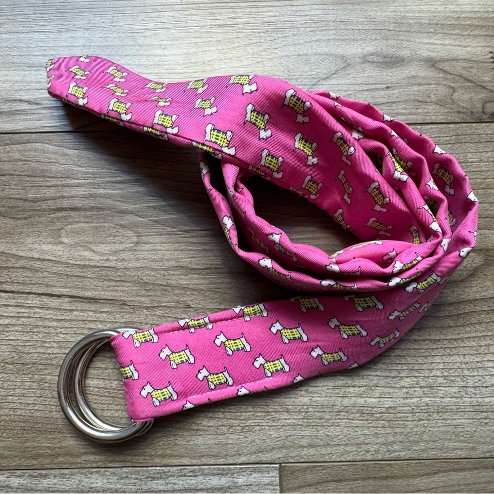 J. CREW Pink Yellow Silk Tie Belt Scottie Dog Print Women’s Size M/L